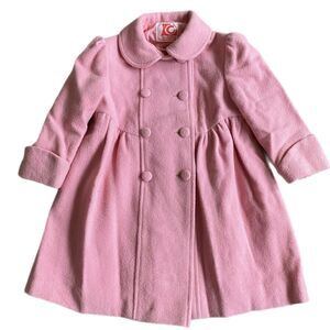 Vintage 80s Tailorwear Wool Coat Girls 4T Pink Collared Retro Made England